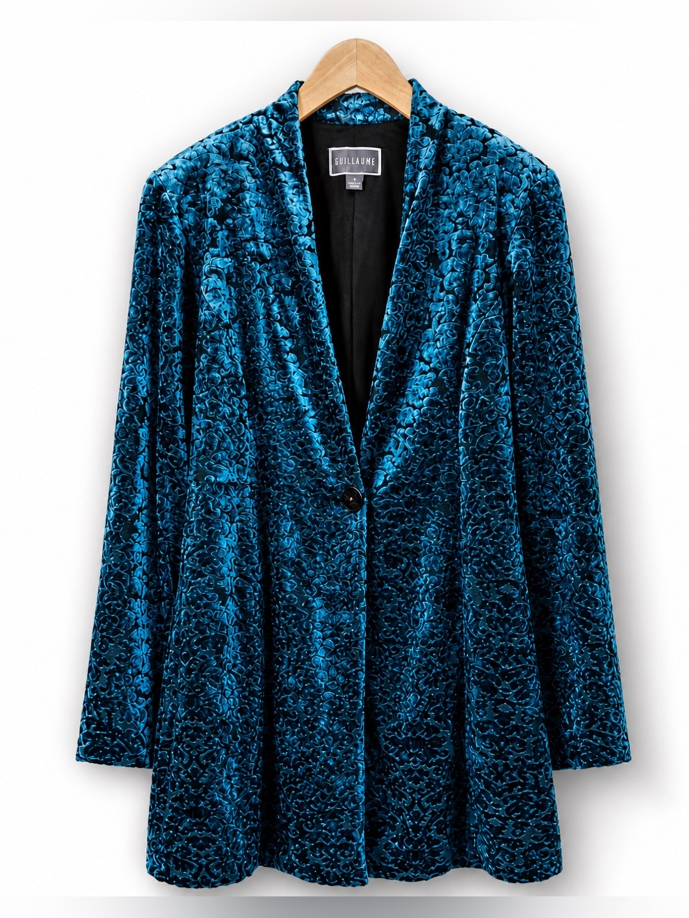 GUILLAUME Velvet Blazer Teal Burnout Jacket Dressy Luxe